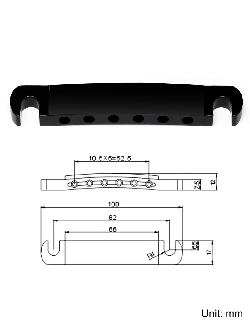 Metallor Tune-O-Matic Style Guitar Stop Bar Tailpiece for LP Les Paul SG Style Electric Guitar Parts Replacement. (Black) Black