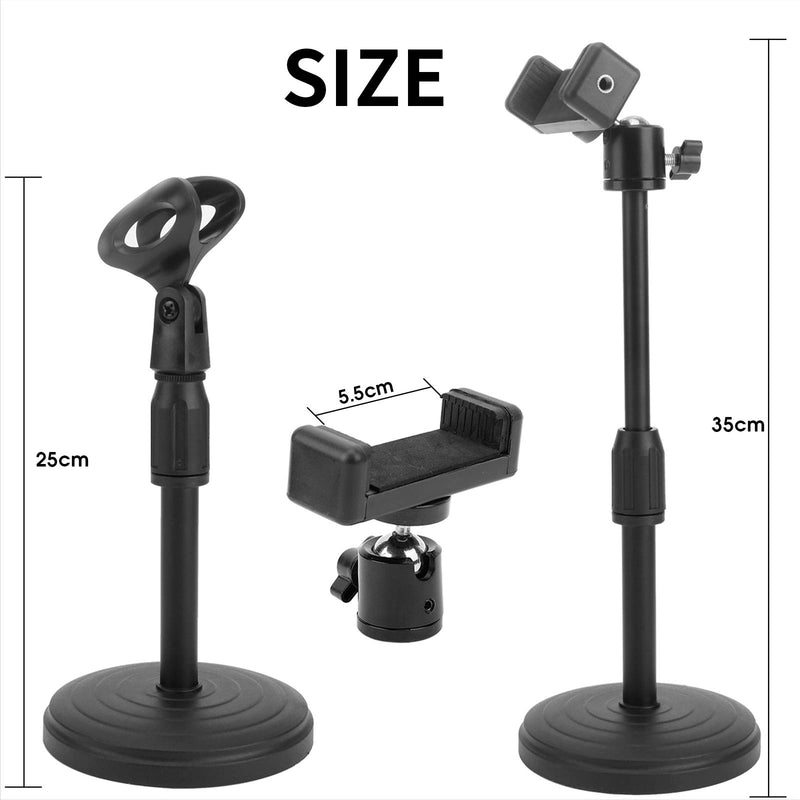 DIOKAYI Desktop Microphone Stand，No-slip Heavy Duty Base Adjustable Detachable Mic Cellphone Stand for Filming Podcast DJ Karaoke Podcasting Broadcast Recording