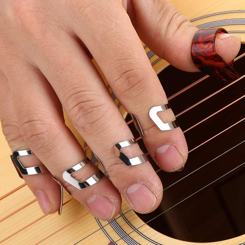 Guitar Finger Picks, 15Pcs Metal Thumb Index Finger Guitar Picks DIY Ring Protector Guitar Accessory with Storage Box Instrument Part