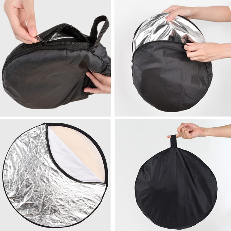Aqirui 32inch/80cm 5 in 1 Collapsible Light Reflector Round Multi Disc with Bag-Translucent, Silver, Gold, White and Black for Photography Photo Studio Lighting and Outdoor Lighting