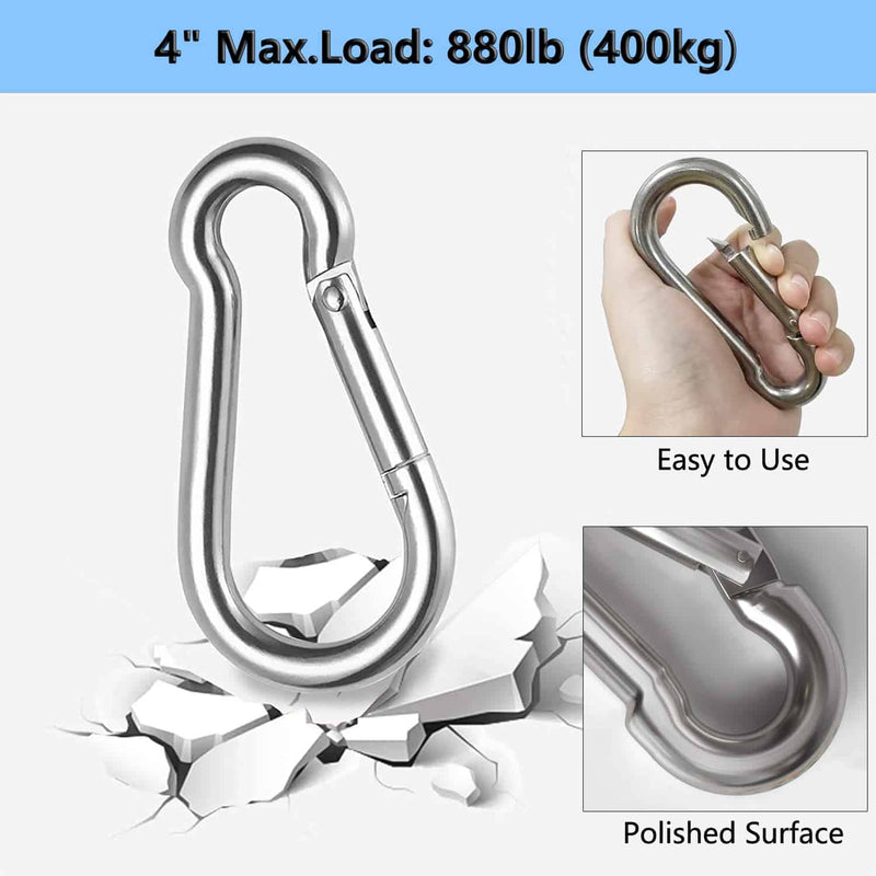 Lsqurel Spring Snap Hook, 304 Stainless Steel Spring Clips Heavy Duty Quick Link for Swing, Pet Chain, Camping, Hiking 4inch, 5pcs