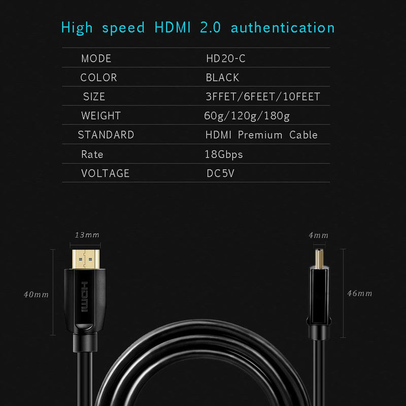 Mrocioa HDMI Cable with Premium Certified 10 feet 18Gbps high Speed Support HDCP 2.2 and 4k + HDR / 2160P/ 1080P/ 720P etc. Design for PS4 PRO/Xbox ONE X/Apple TV 4K HDMI2.0 Device.