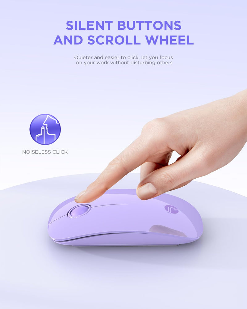 [AUSTRALIA] - RAPIQUE Wireless Bluetooth Mouse - (BT5.1+USB) Slim Dual Mode MacBook Mice with Quiet Click, Long Battery Life, and 1600 DPI High-Precision Optical Tracking for Laptop/iMac/iPad Pro/Computer (Purple) Purple 
