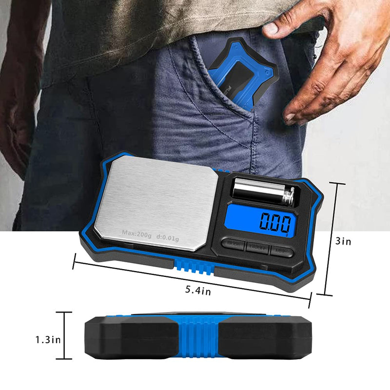 Fuzion Digital Pocket Scale, 200g x 0.01g Jewelry Gram Scale, 6 Units Conversion, LCD Back-Lit Display, Use for Jewelry/Medicine/Food/Powder/Herb(Battery Included) Blue