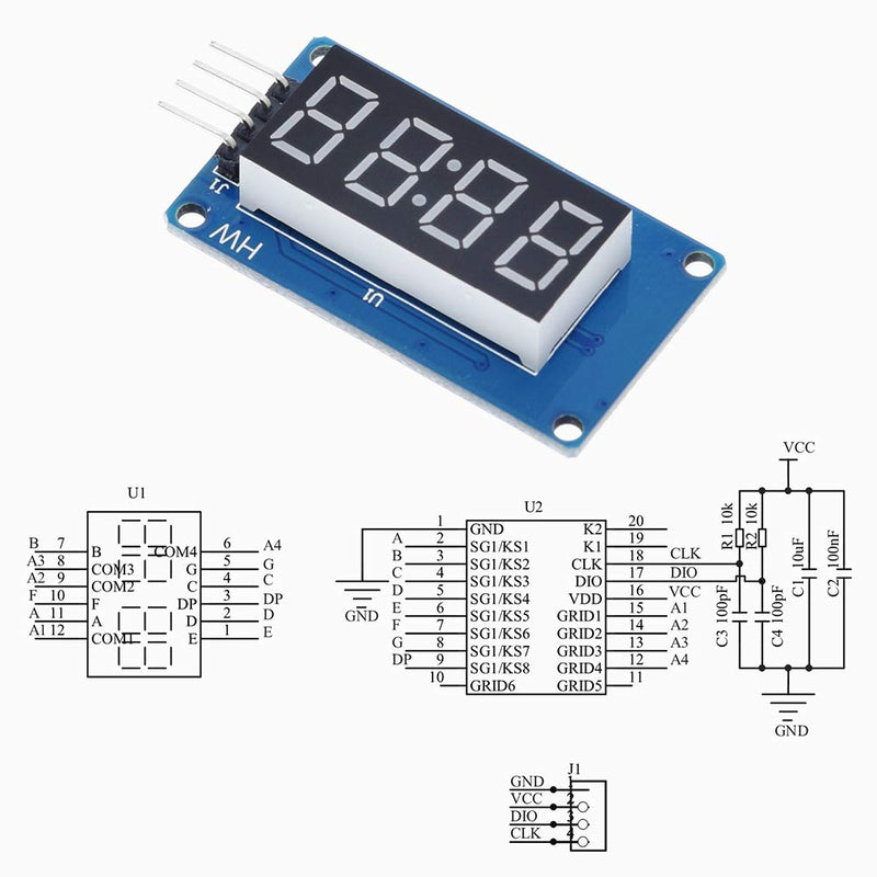 ANMBEST 5PCS TM1637 4 Bits Digital LED Display Module with Clock Display 0.36 inch Common Anode Digital Tube Board for Arduino Raspberry Pi