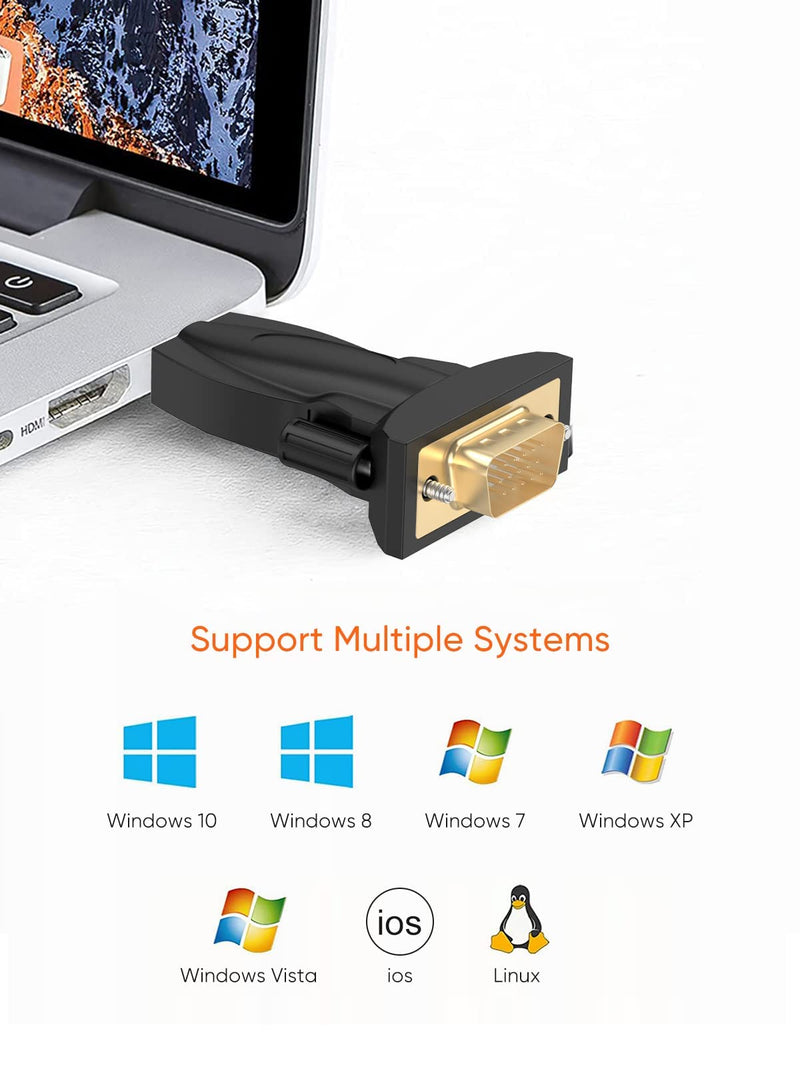 CableCreation [2-Pack] USB to RS232 Male Adapter with PL2303 Chipset, USB to DB9 Serial Converter for Windows 10, 8.1, 8, 7, Vista, XP, 2000, Linux and Mac OS X 10.6 and Above,Black PL2303 Chip-Male-2Pack