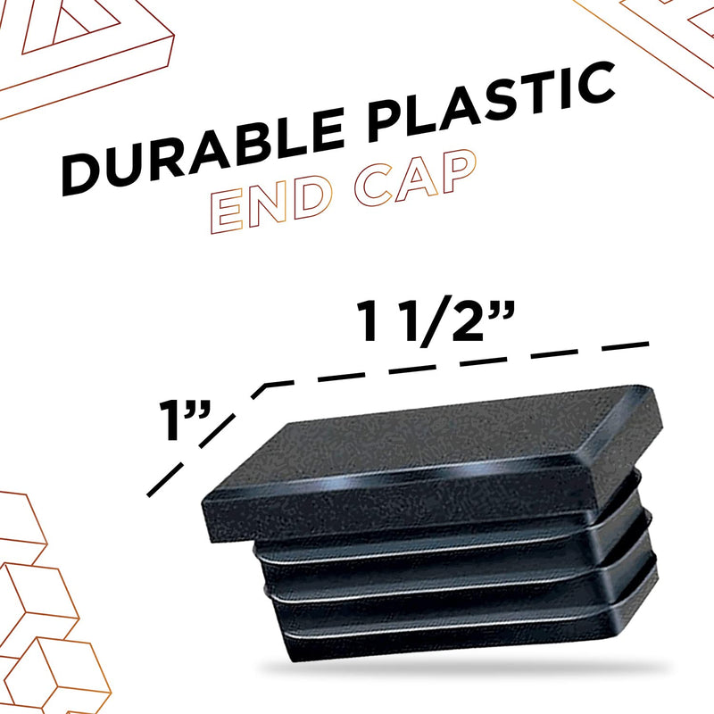 Prescott Plastics 1" x 1.5" Inch Rectangle Plastic Plug Insert (50 Pack), Black End Cap for Metal Tubing, Fence, Glide Insert for Pipe Post, Chairs and Furniture 50