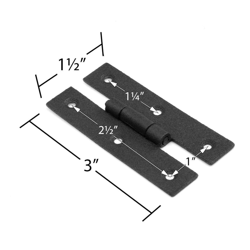 Renovators Supply Manufacturing Black H Flush Hinge 3 Inches Long Wrought Iron Kitchen Cabinet Door H Flush Mount Black Rust Resistant Powder Coated Colonial H Hinges with Mounting Hardware Pack of 2