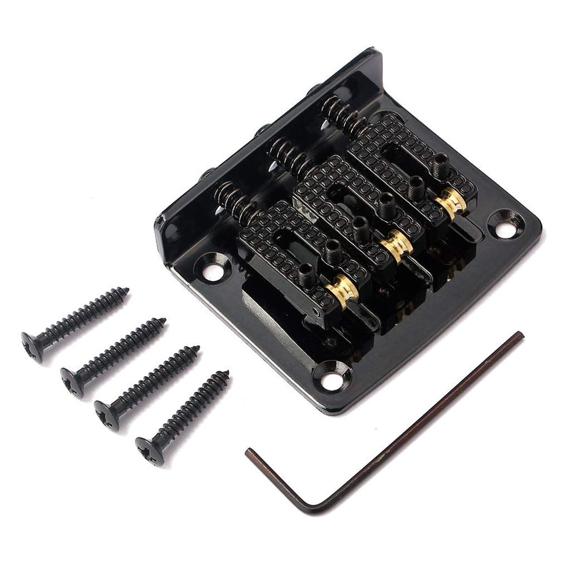 Alnicov Cigar Box Guitar Parts: 3-string Black Hard-tail Adjustable Bridge - Black