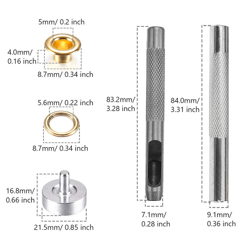 Mesee 400 Sets Eyelets and Grommets, 5mm Inside Diameter Grommet Kit for Leather Fabric Canvas Belt Craft DIY Projects, 4 Colors Silver, Bronze, Black and Gold