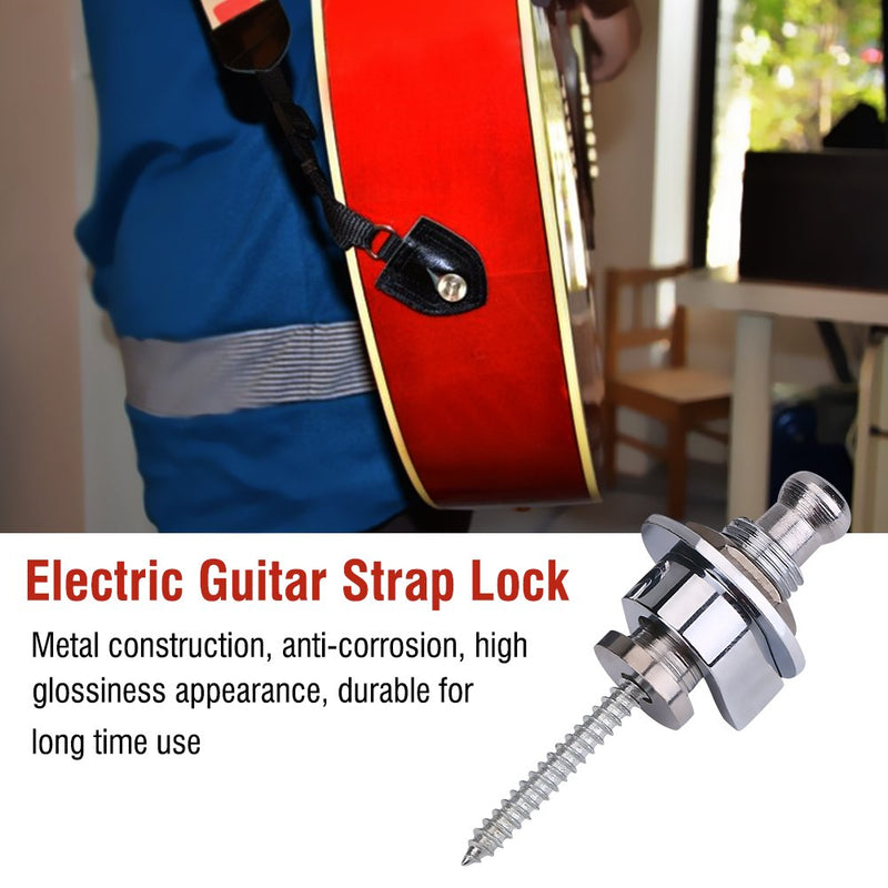 Alomejor Guitar Strap Locks Pcs Durable Bass Strap Lock Buttons Black Silver for Thick Electric Guitar Shoulder Strap