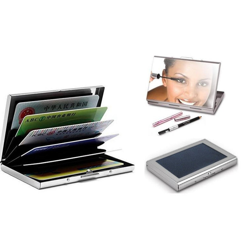 Credit Card Holder Stainless Steel Mirror Case Sturdy Steel Metal Slim Wallet For Driver's License, ID Cards, Credit Cards, Or Business Cards. By Mega Stationers