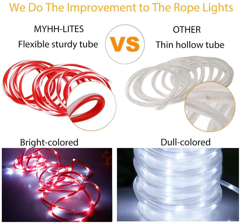 ZHONGXIN Rope Lights Battery Powered, 5M Red&White Candy Cane Tube with 67 Cool White LEDs Fairy Lights, Waterproof with Timer for DIY Wedding, Party, Garden, Corridor, Christmas Decorations-2Pack