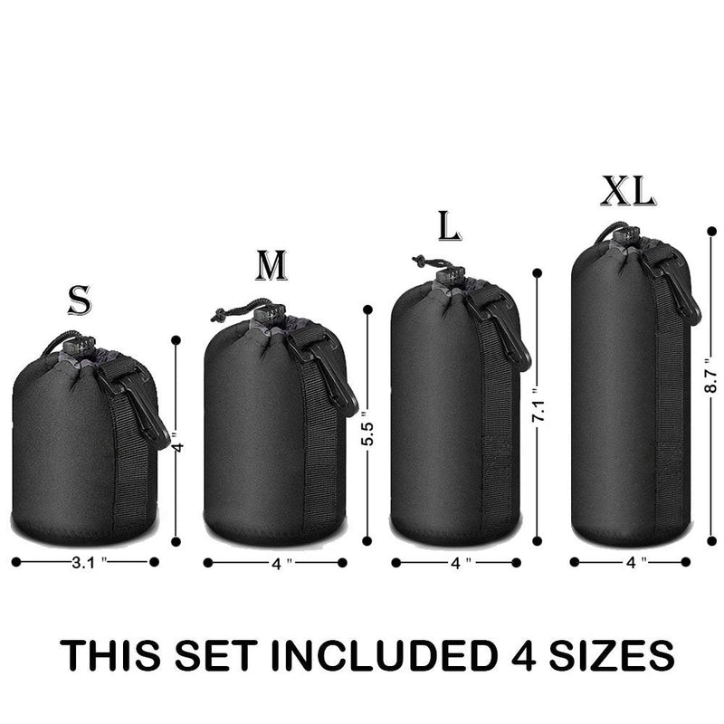 Selens 4 Pack Lens Cases with Thick Protective Neoprene Camera Lens Pouch Set for DSLR Camera Lens Sony Nikon Olympus Panasonic - Size: Small, Medium, Large and Extra Large Pouches