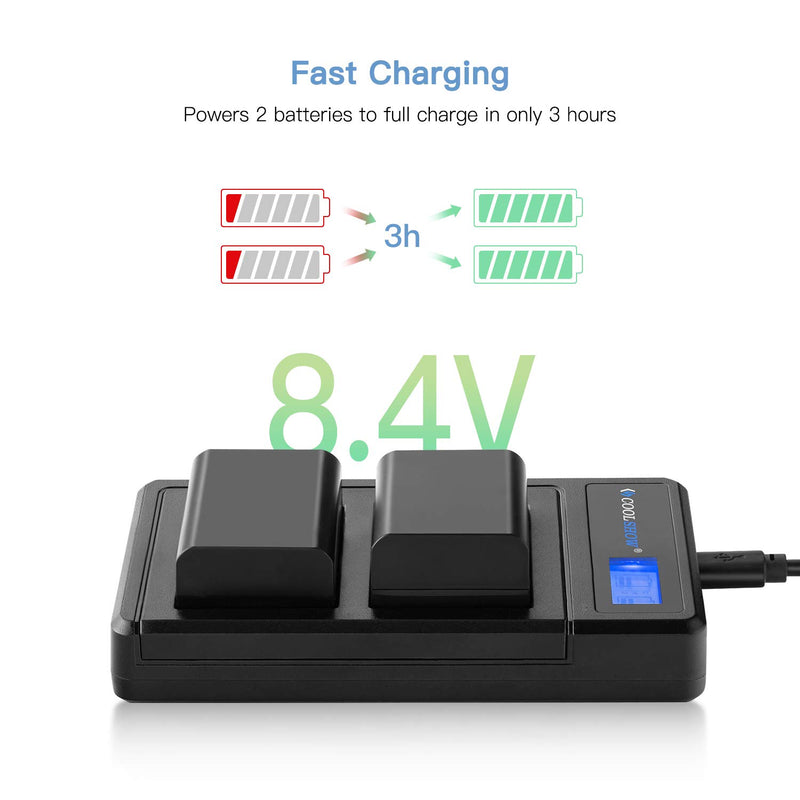 COOLSHOW NP-FW50 Battery Charger and 2 Packs NP FW50 Batteries for Sony A6500,A6400,A6300,A6000,A7,A7S,A7S2,A7II,A7RII,A7SII,A7R2,A55,A5100,RX10 Accessories and More