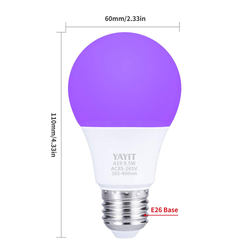 [AUSTRALIA] - YAYIT 3 Pack LED Black Lights Bulb,9.5W A19 E26 Bulb,385-400nm,Glow in The Dark for Blacklight Party,Halloween,Body Paint,Fluorescent Poster,Neon Glow 