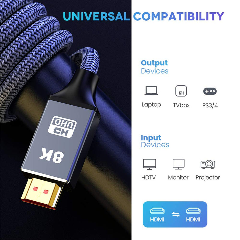 8K HDMI Cable, Oldboytech 10ft Gaming Cable for 2077 Supports 2.1 hdmi Cable,48gpbs,4K@120HZ,8K@60HZ,Dynamic HDR,3D Compatible with UHD TV, for Monitor, for Projector,for PC,for PS4 and More 10Feet