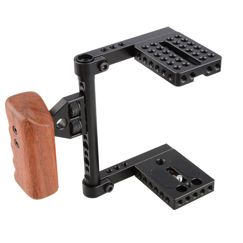 CAMVATE DSLR Video Camera Cage Stabilizer Rig with Wooden Handle Compatible for Nikon Sony Black-1