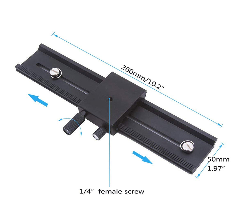 EXMAX 26cm/10.2in 2 Way Macro Shot Focusing Focus Rail Slider 1/4" Quick Screw Release Mount Camera Flash Support Plate with Standard 1/4" Screw