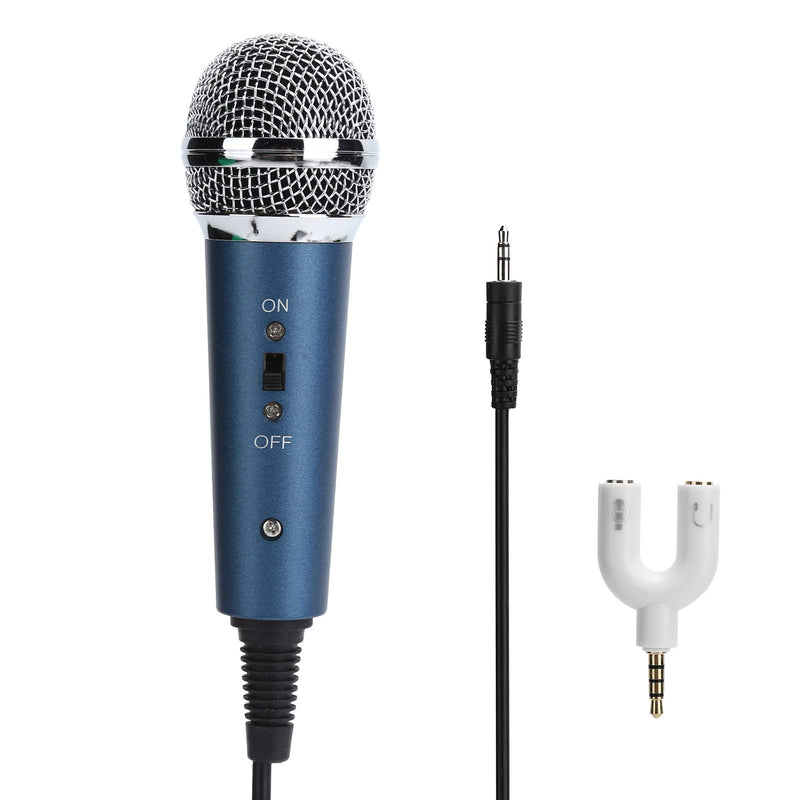 Lazmin112 Handheld Microphone, Wired Cardioid Pointing Condenser Mic with UShaped 3.5mm Audio Adapter, Realtime Monitoring, for Computer Karaoke(blue) blue