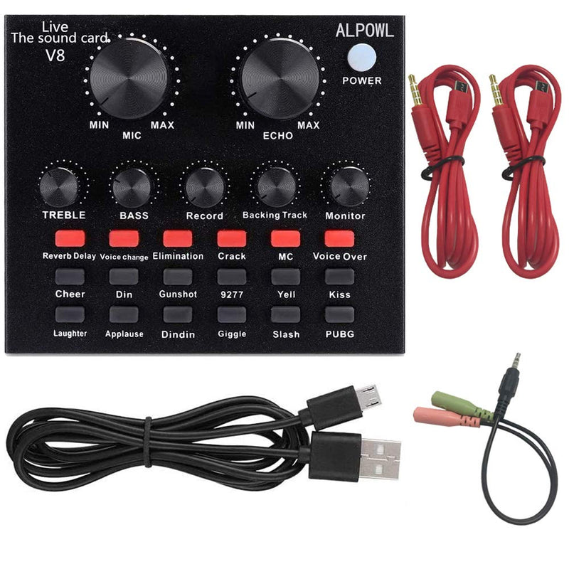 [AUSTRALIA] - ALPOWL Mini Sound Mixer Board,Live Sound Card for Live Streaming, Voice Changer Sound Card with Multiple Sound Effects, Audio Mixer for Music Recording Karaoke Singing Broadcast on Cell Phone Computer 