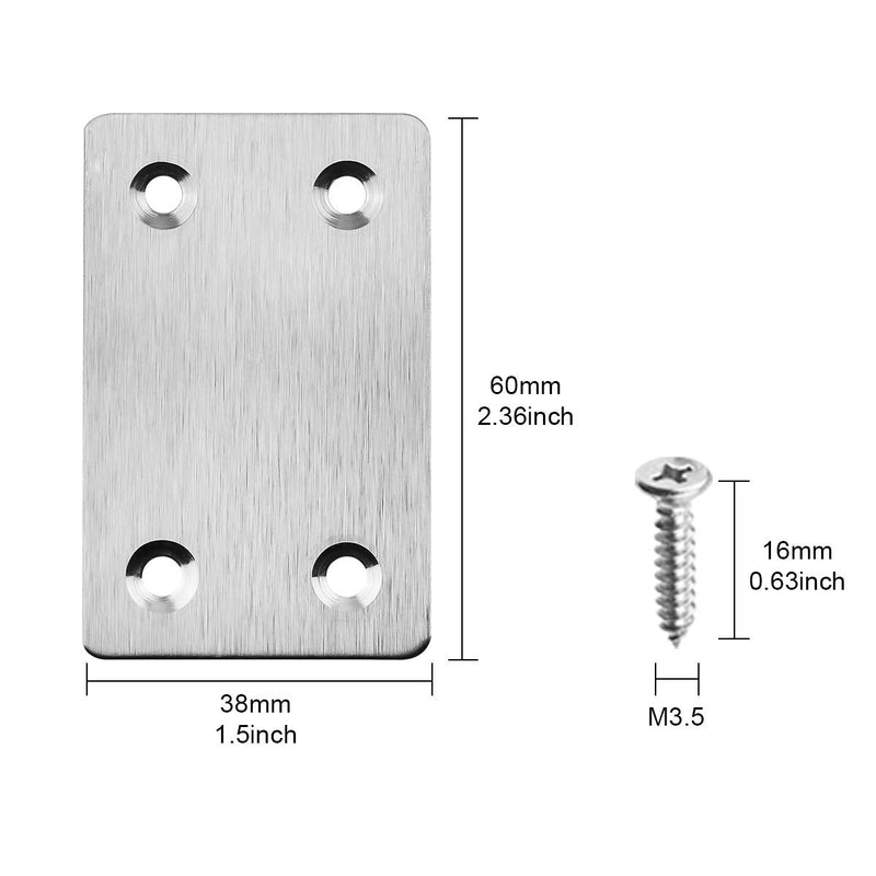 TOPPROS Pack of 20 Flat Metal Straight Brace Bracket 0.06inch Thickness Metal Flat Straight Mending Plates Fixing Corner Brace ,2.4inch x 1.5 inch