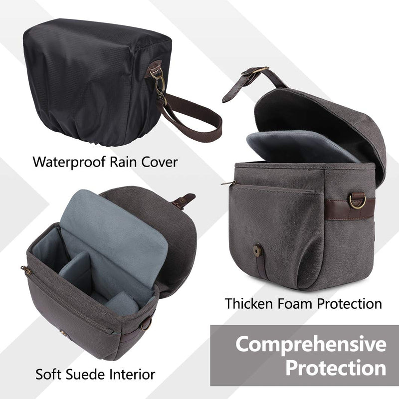 Camera Bag, BAGSMART SLR DSLR Canvas Camera Case, Vintage Padded Camera Shoulder Bag with Rain Cover for Women and Men, gray 05-Gray