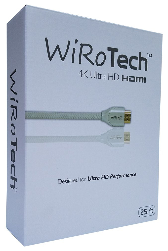 WiRoTech HDMI Cable 4K Ultra HD with Braided Cable, HDMI 2.0 18Gbps, Supports 4K 60Hz, Chroma 4 4 4, Dolby Vision, HDR10, ARC, HDCP2.2 (25 Feet, White) 25 Feet