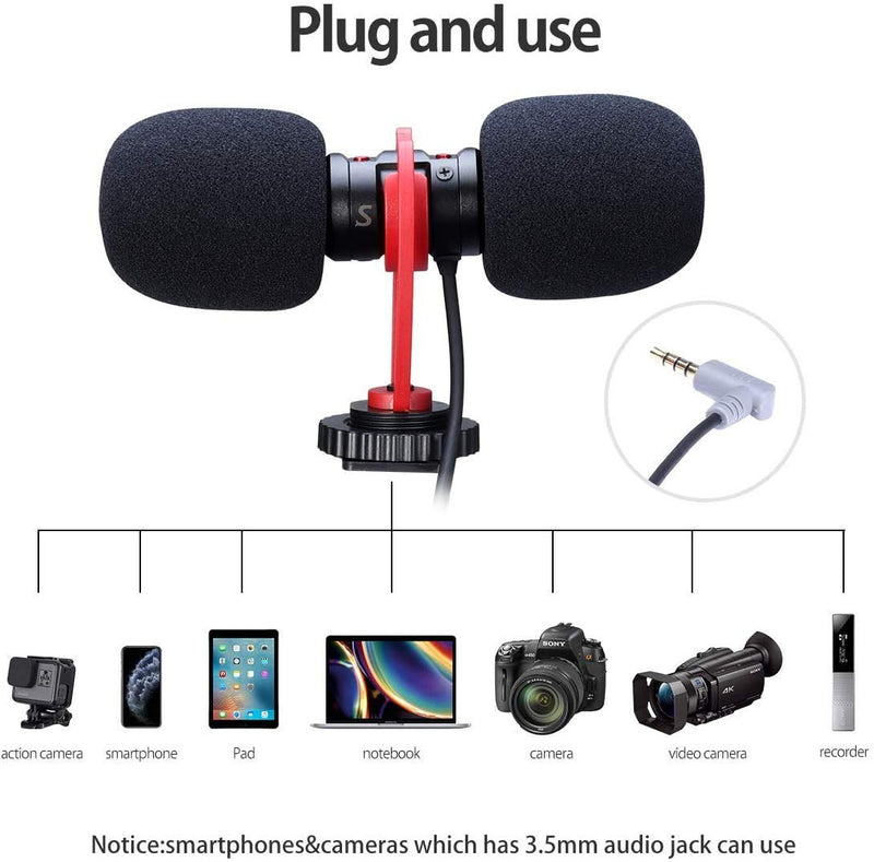 Universal Video Microphone for YouTube Vlogging Facebook Recording, Shotgun Mic Compatible with iPhone/Android Smartphones, Canon EOS/Nikon DSLR Cameras and Camcorders for osmo Mobile 3 Smooth 4 M-2