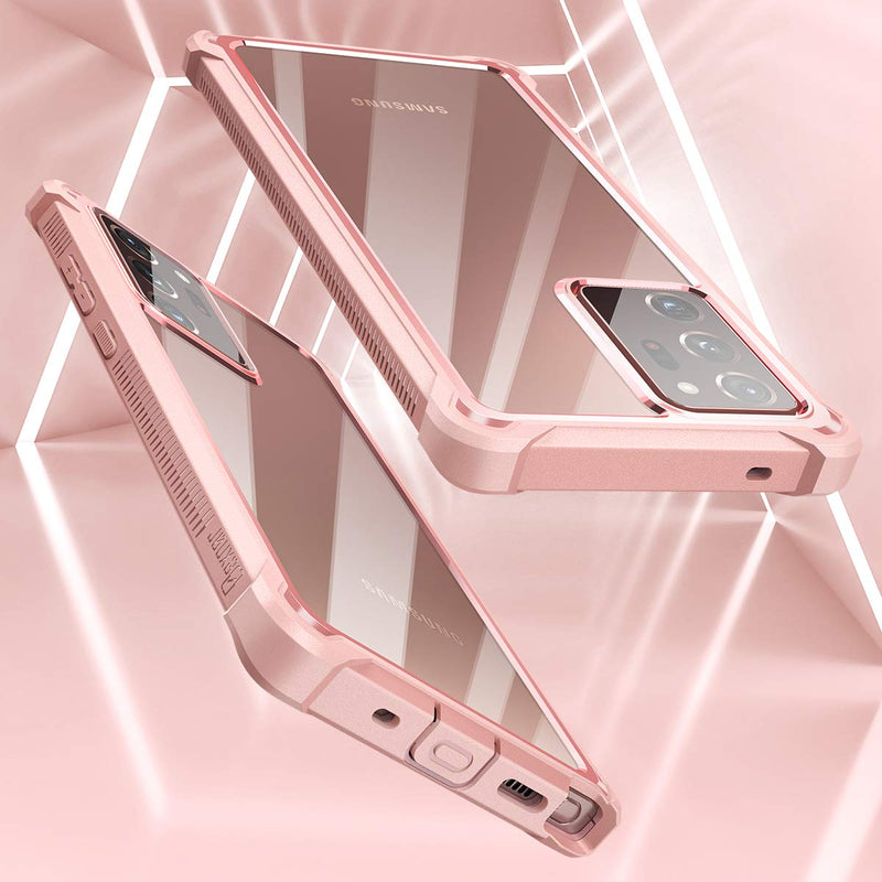 Dexnor for Galaxy Note 20 Ultra Case with Screen Protector Clear Electroplated Metal 360 Full Body Rugged Protective Shockproof Hard Cover Heavy Duty Defender Bumper for Samsung Note 20 Ultra 5G Pink Pink With Screen Protector