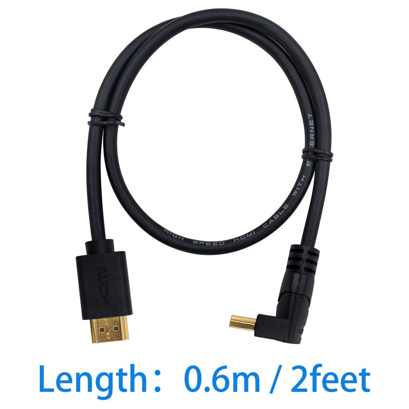 Poyiccot HDMI 2.0 Male to Male Cable 90 Degree, 2 Feet / 60cm Gold Plated High Speed HDMI Male to Male Upward Angle Cable 60Hz, 4K 2K (M/M Up)