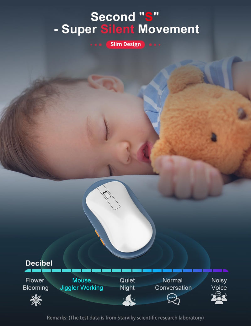 STARVIKY Undetectable Mechanical Mouse Jiggler, Ultra-Slim Automatic Mouse Mover, with On/Off Switch and Random Interval Timer, Active Mouse Moving Device, Driver-Free Mouse Wiggler Shaker Silently Large Ultra Slim