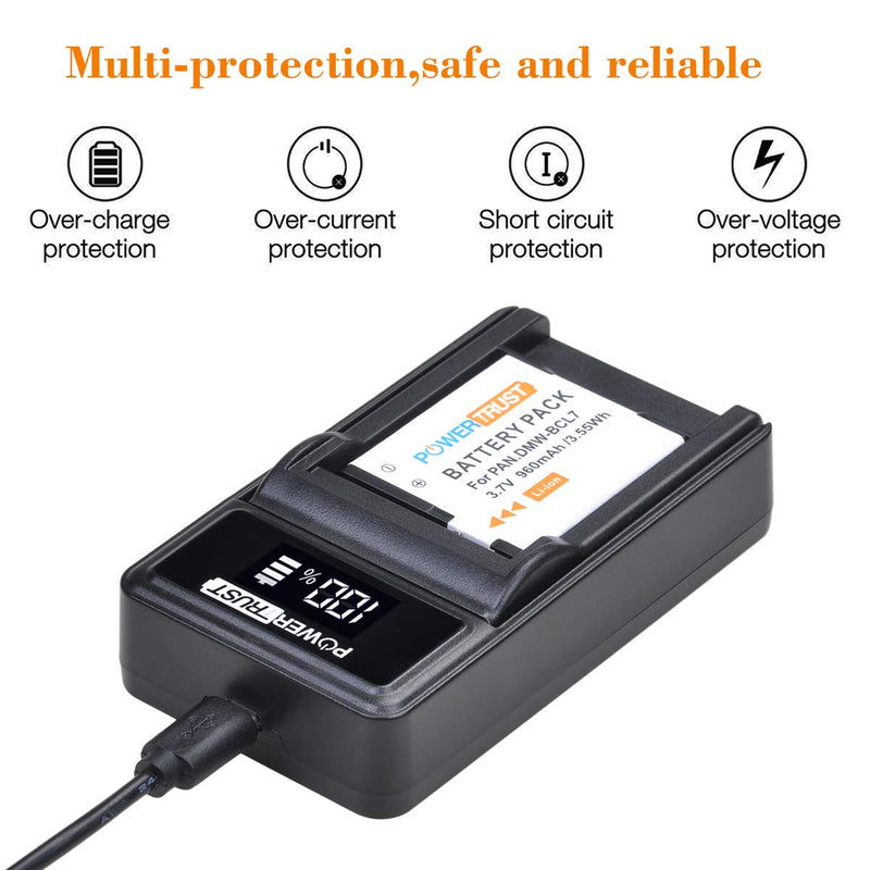 PowerTrust 2Pcs DMW-BCL7 BCL7 BCL7E Battery and LED USB Charger for Panasonic Lumix DMC-F5 DMC-FH10 DMC-FS50 DMC-SZ10 DMC-SZ9 SZ8 SZ3 SZ9 XS1 XS3 Camera