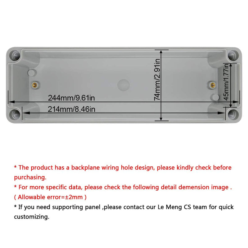 LeMotech Waterproof Dustproof IP67 Junction Box DIY Case Enclosure Gray 9.8 x 3.1 x 3.3 inch (250 x 80 x 85 mm) 9.8" x 3.1" x 3.3" Size L