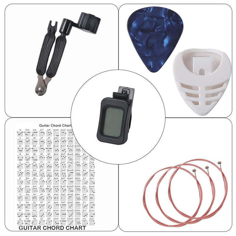 Guitar Accessories Kit Include Guitar Strings, Guitar Picks,Guitar Bridge Nut & Saddle，Bridge Pins, Tuner, Capo，Strap，Pick Holder, Restring Tool，Finger Protector，Finger Guitar Picks