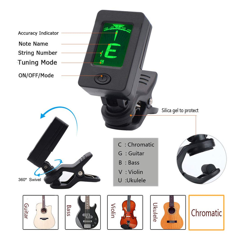 Capo,Guitar Capo Black with Guitar Tuner Clip-On Tuner for Acoustic Electric Ukulele Guitar and More