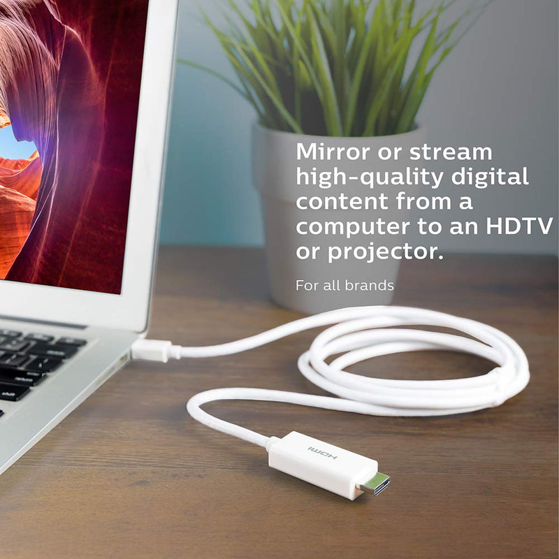 Philips Mini DisplayPort to HDMI Cable, 6 Foot Cable, Works with Laptops, Tablets, HDTV, Projectors, Full HD 1080p, 4K Ultra HD @ 30Hz, Mac and PC Compatible, Compact Design, SWV2442N/27