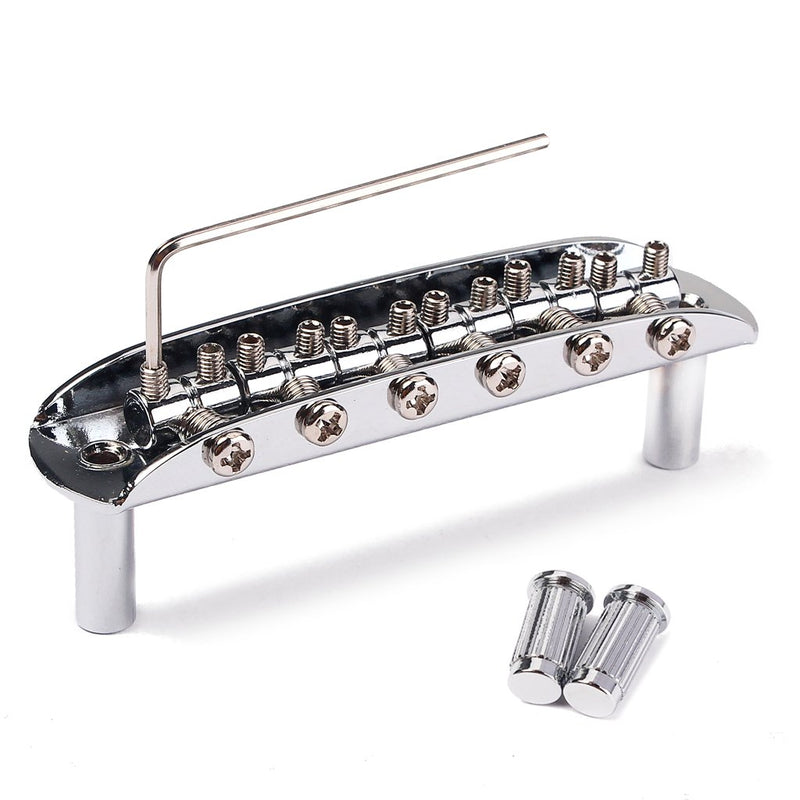 Alnicov Adjustable Saddle Bridge with Thimbles for Mustang Jaguar and Jazzmaster Guitar, Chrome