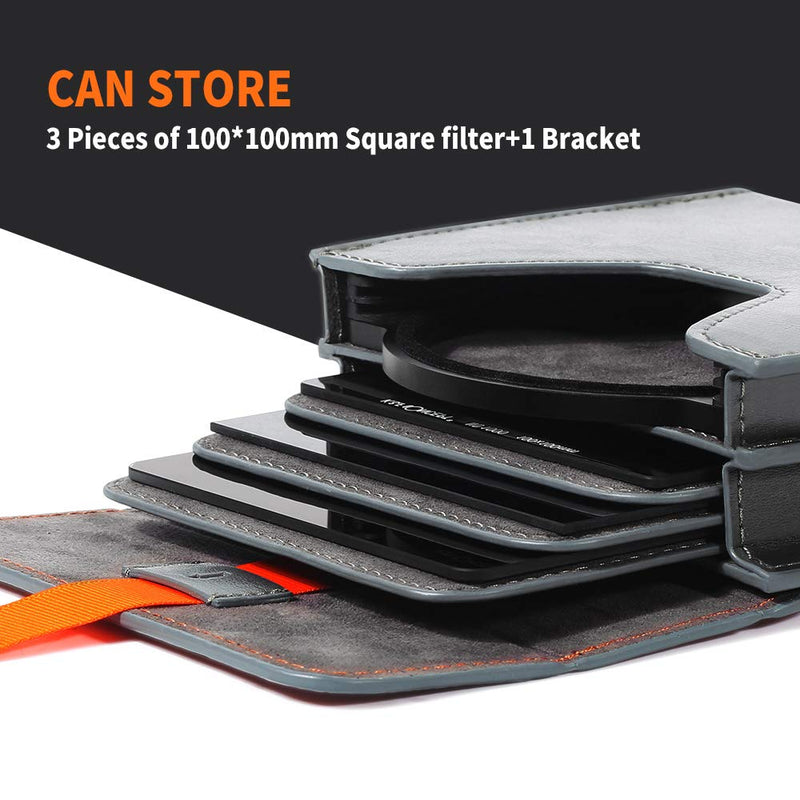 K&F Concept Lens Filter Case, Leather Carrying Filters Bag Pouch For Square ND CPL etc Filters up to 100x100mm