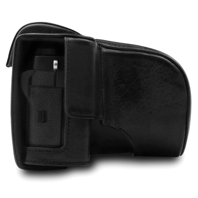 MegaGear MG1550 Ever Ready Genuine Leather Camera Case for Fujifilm X-T3 (XF23mm - XF56mm & 18-55mm Lens) - Black Compact