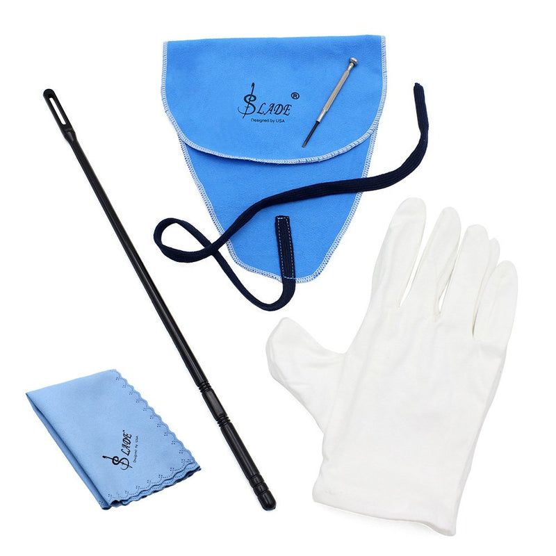 Mowind Flute Cleaning Kit Set with Cleaning Cloth Plastic Stick Screwdriver Gloves Set of 5