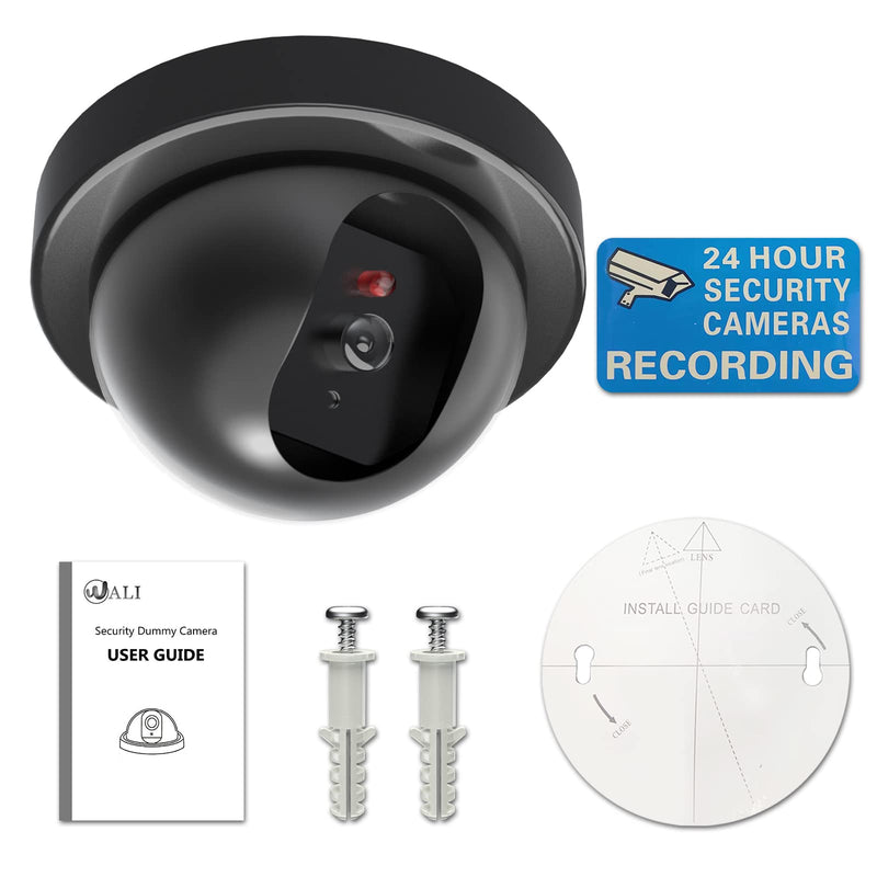 WALI Dummy Fake Security CCTV Dome Camera with Flashing Red LED Light With Security Alert Sticker Decals (SD-1), Black