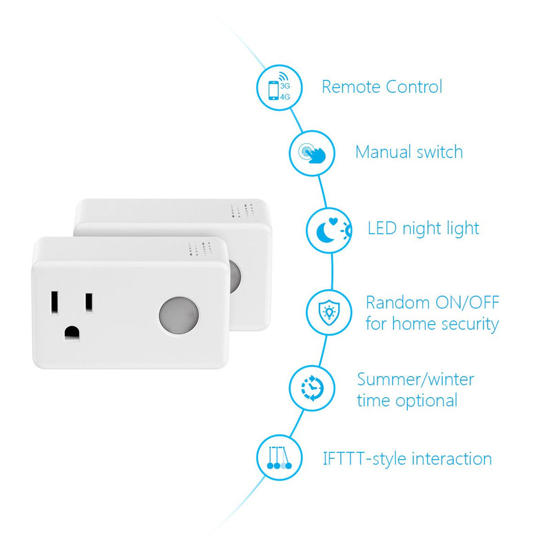 Wi-Fi Smart Timer Plug 2 Packs Mini, BroadLink Wireless Socket Outlet with Night Light, No Hub Required, Compatible with Alexa, Control your Devices from Anywhere, White 2 Piece