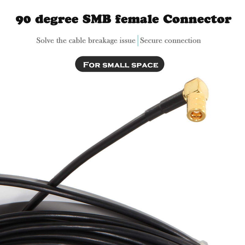 Anina 52' Sirius XM Radio Antenna Coaxial Extension Cable for Satellite Radio Receivers SMB Straight Male to SMB Right Angle Female 52' Right Angle Female