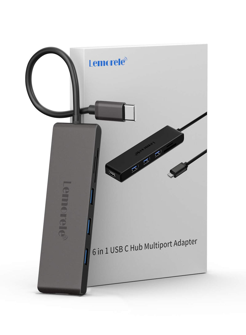 Lemorele USB C Hub 6 in 1 USB C Adapter with 4K@30Hz HDMI, 3USB 3.0 Ports, SD/TF Card Reader, Multiport Adapter Dongle for M1 MacBook Air/Pro 2020/2019, iPad Pro 2021, iPad Air, Other Type C Devices