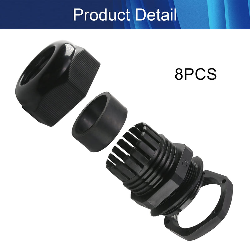 Jutagoss 8pcs PG29 Cable Gland Plastic Waterproof Adjustable Plastic Waterproof Adjustable 18-25mm Cable Gland Joints,Black