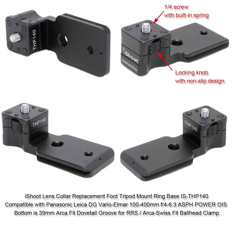 iShoot Metal Lens Collar Stand Tripod Mount Ring Base Replacement Foot Compatible with Panasonic Leica DG Vario-Elmar 100-400mm f/4-6.3 ASPH Power OIS, Lens Support Holder with Arca Fit QR-Plate