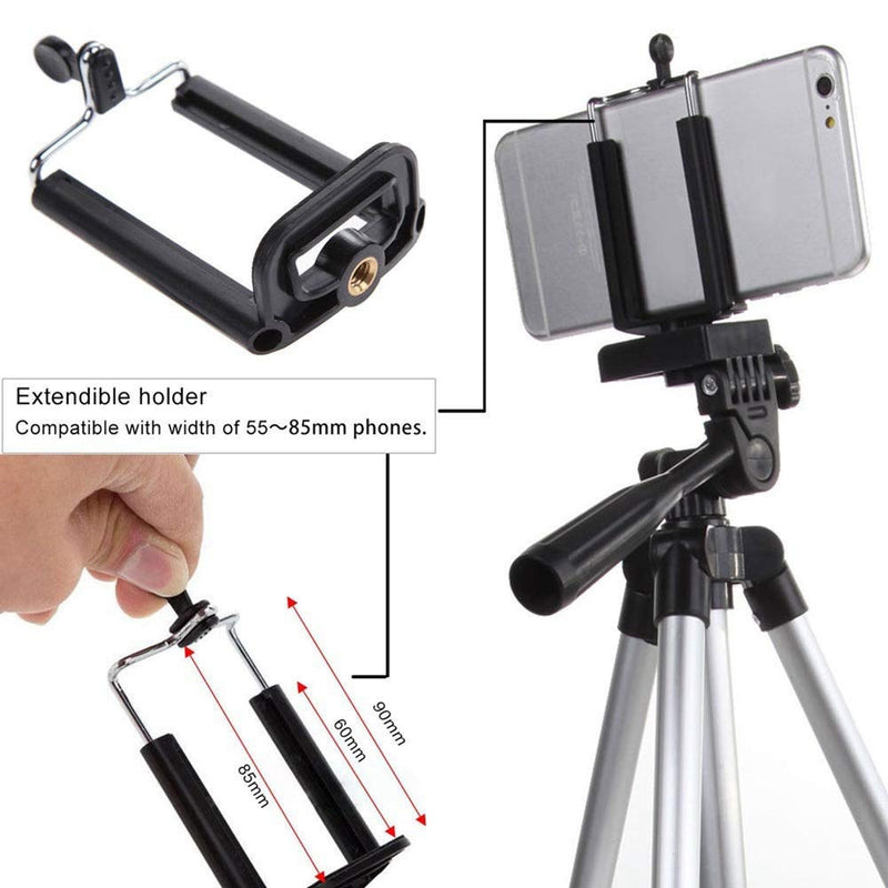 41" Extendable Tripod Stand, 3 in 1 Professional Camera Holder with Phone Clip Tripod Adjustable Tripod with Portable Bag for Mobile Phone Tripod Stand Holder, Maximum Load 1.5kg