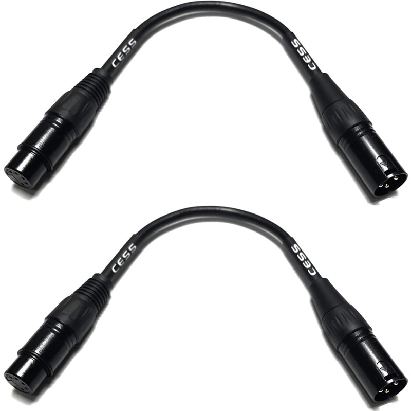 [AUSTRALIA] - CESS-008 XLR3M to XLR5F DMX512 Adaptor Cable - 3 Pin Male XLR to 5 Pin Female XLR DMX Turnaround 6 inches - 2 Pack 