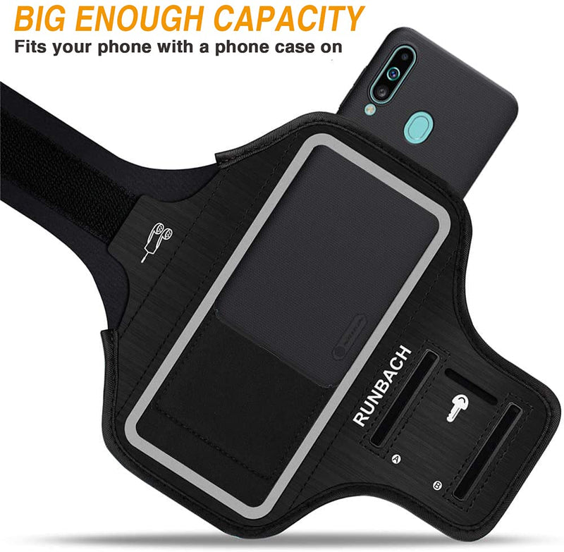 RUNBACH Running Armband for Samsung Galaxy A60/A51/A50/A32/A30/A20/A10E/A10/A9/A9 Pro/M11/M21/M31,Sweatproof Running Exercise Bag for Samsung Phone(Black) Black